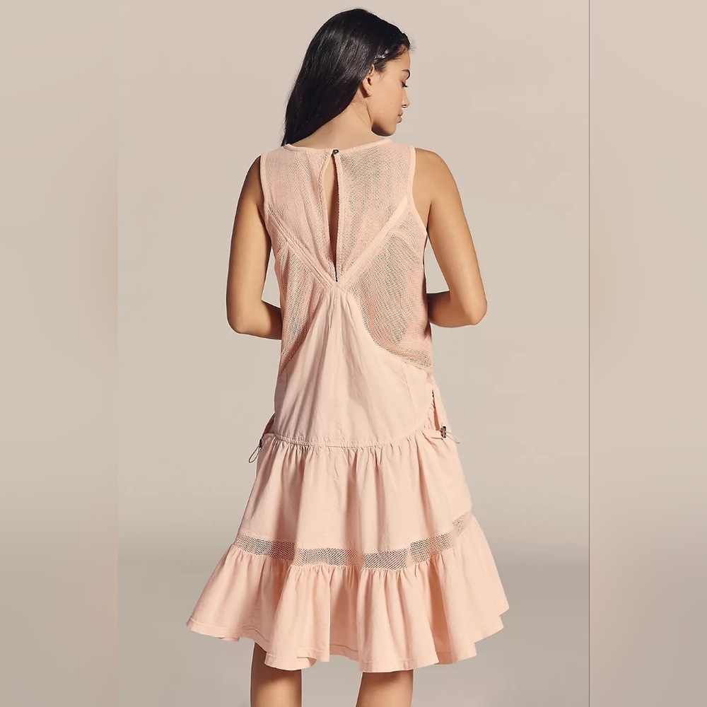 Anthropologie Daily Practice Hill Up Tiered Drop Waist Mesh Dress Pink Size XS - Picture 3 of 14